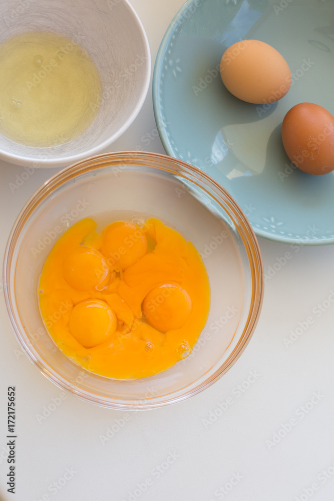 raw eggs without shell in a plate. bright yolk of chicken eggs raw eggs without shell in a plate. bright yolk of chicken eggs
