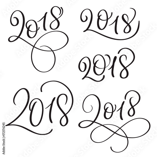 set of 2018 on white background. Hand drawn Calligraphy lettering Vector illustration EPS10