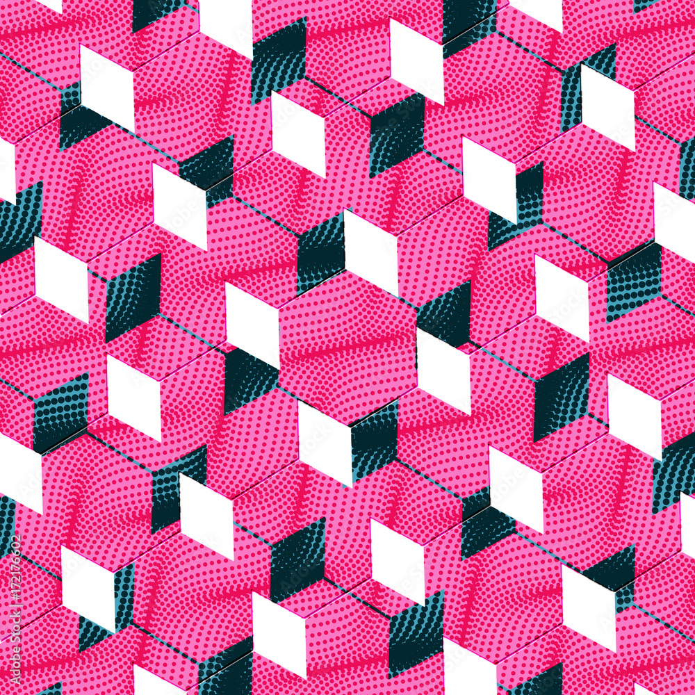 Box shape abstract art illusion background with halftone effect Stock