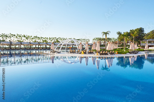 Type entertainment complex. The popular resort with pools and water parks in Turkey. Luxury Hotel. Resort photo