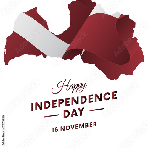 Banner or poster of Latvia independence day celebration. Latvia map. Waving flag. Vector illustration.