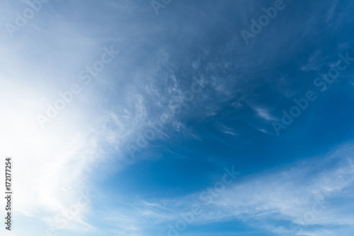 Cirrostratus cloudscape or Fluffy cirrus clouds on blue blue sky, Beautiful cirrocumulus on the high altitude layer photo