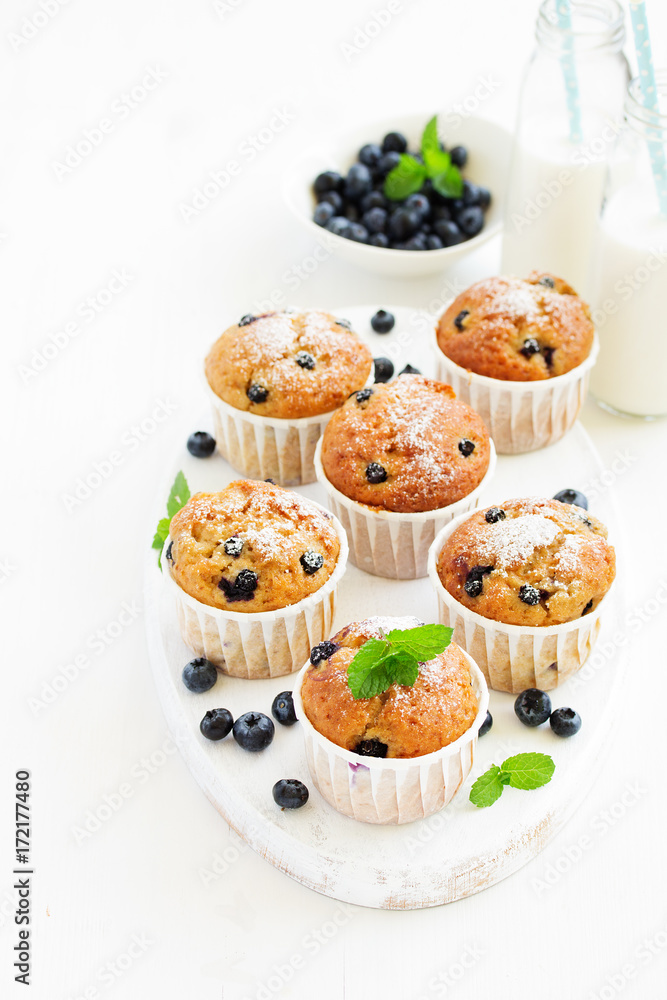 Oat muffins with blueberries on a dark background. Oat muffins with blueberries on a dark background.