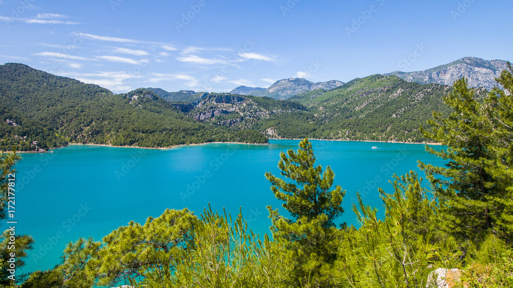Turquoise sea among the mountains. Incredible Turkey.