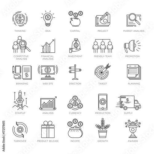 Startup business project marketing conceptual strategy icons symbol set