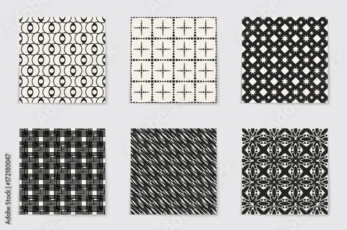 Abstract concept vector monochrome geometric pattern. Black and white minimal background. Creative illustration template. Seamless stylish texture. For wallpaper, surface, web design, textile, decor.