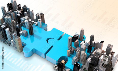 merger and acquisition business concept, join puzzle 3d