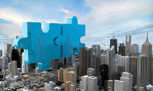 merger and acquisition business concept, join puzzle 3d photo