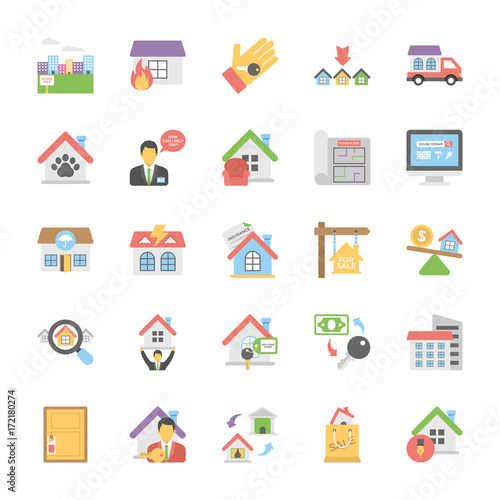 Real Estate Flat Colored Icons Set 8