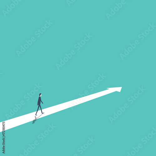 Business strategy, plan, decision, direction vector concept with businessman walking forward to success and growth.
