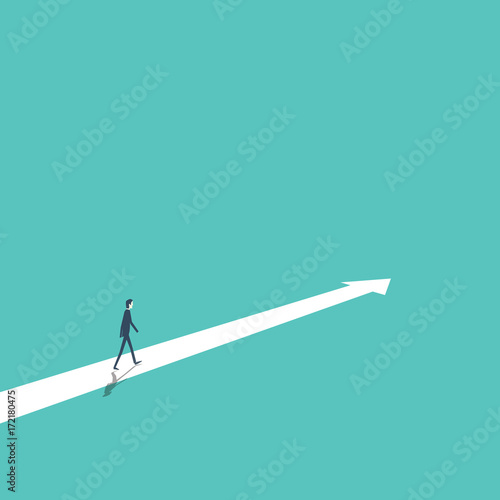 Business strategy, plan, decision, direction vector concept with businessman walking forward to success and growth.