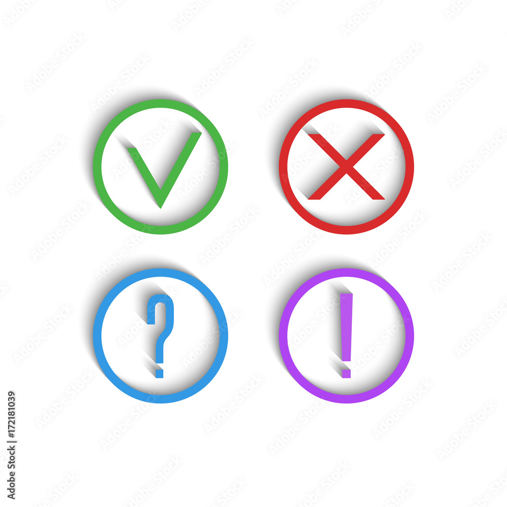 Check marks 3D icons. Green checkmark, red cross, exclamation mark and question mark. A collection of disambiguation tick for the test, questioning, exam. Check marks 3D icons. Green checkmark, red cross, exclamation mark and question mark. A collection of disambiguation tick for the test, questioning, exam.