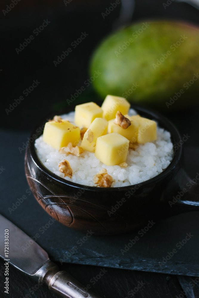 Mango with sticky rice - beautiful sweet dessert. Mango with sticky rice - beautiful sweet dessert.