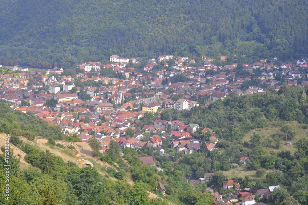 Distant view on old city of Brasov, Romania
