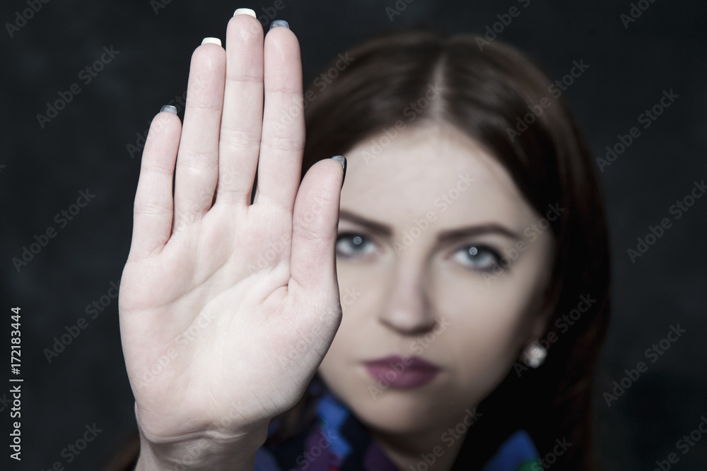 Girl showing stop hand sign gesture (Body language, gestures ...