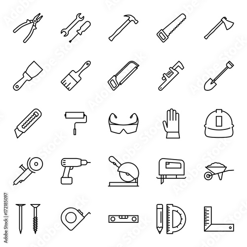 Construction tools icons set Stroke Editable