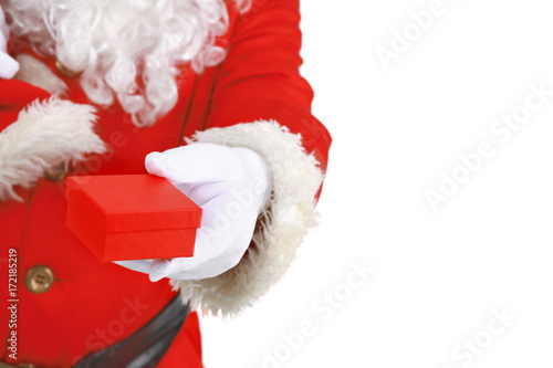 Santa Claus with Christmas Gift, isolated on white background