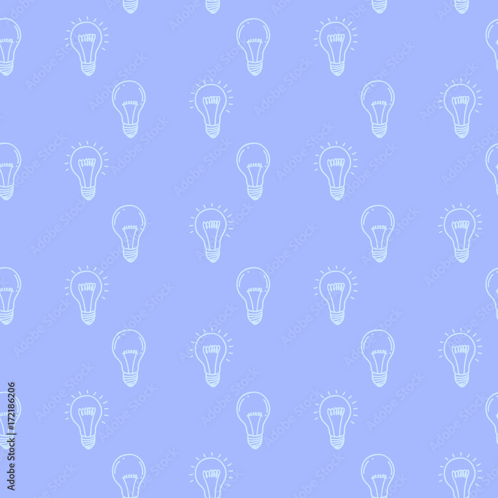 Lamp light bulb hand drawn seamless pattern design. Light bulb icon. Lamp light bulb hand drawn seamless pattern design. Light bulb icon.