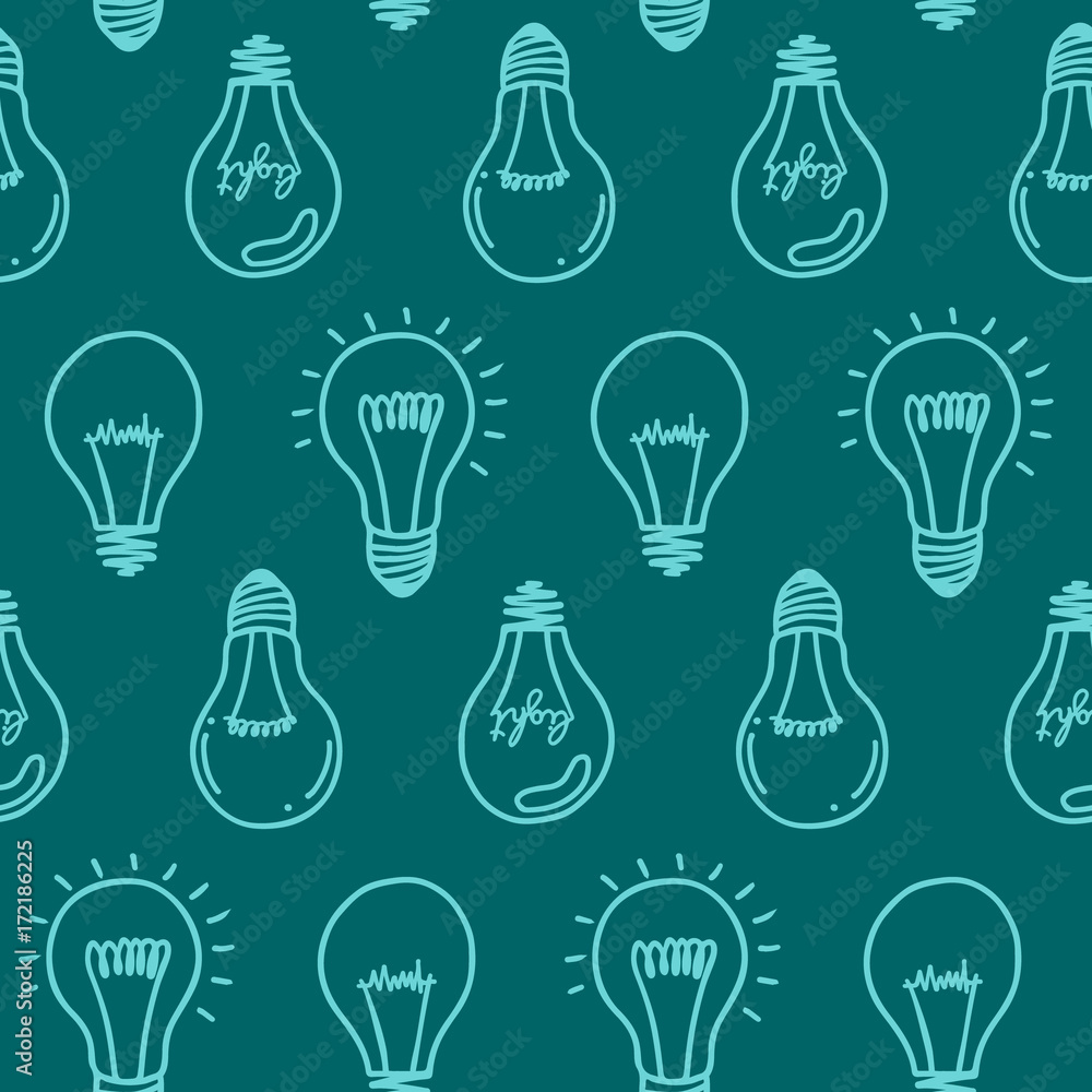Lamp light bulb hand drawn seamless pattern design. Light bulb icon. Lamp light bulb hand drawn seamless pattern design. Light bulb icon.