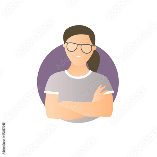 Proud, overproud woman, flat gradient vector icon