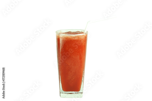 Strawberry smoothies, strawberry juice isolated on white background with white straw