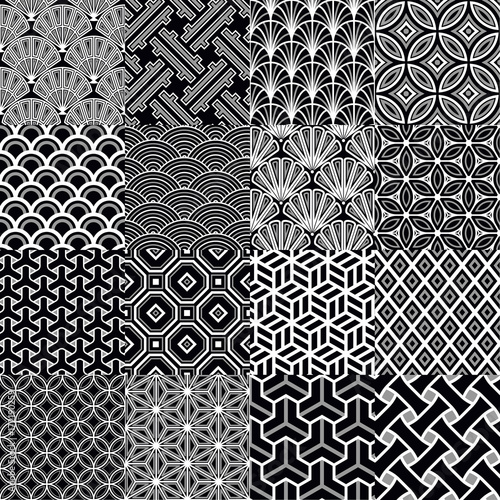 Set of japanese monochrome patterns. Vector Illustration