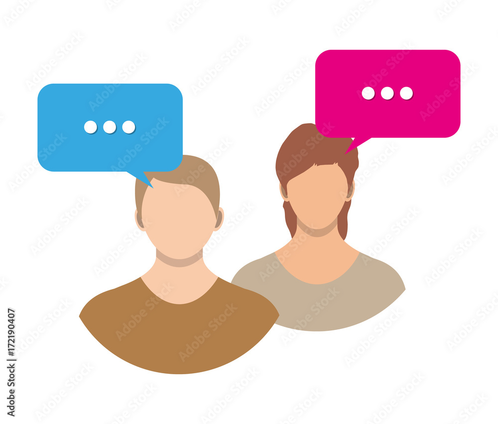 Couple avatar icons with dialog speech bubbles Couple avatar icons with dialog speech bubbles