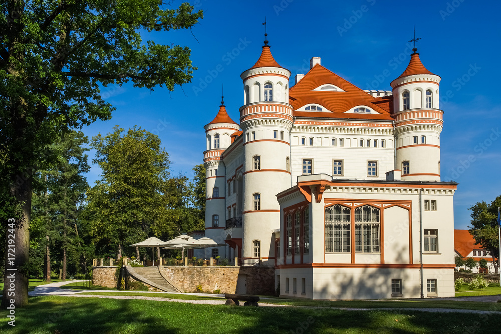 Beautiful palace in Wojanow village, Silesia, Poland - obrazy, fototapety, plakaty 