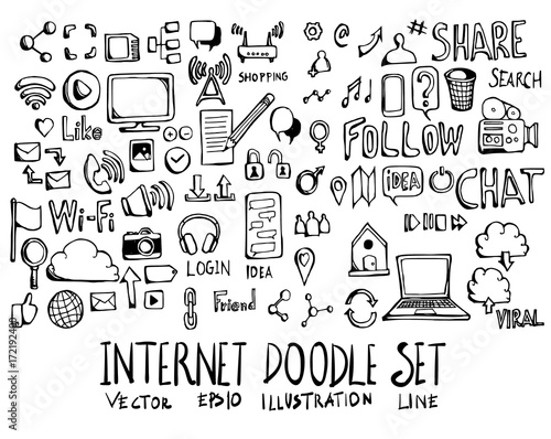 Set of Internet doodle illustration Hand drawn Sketch line vector eps10