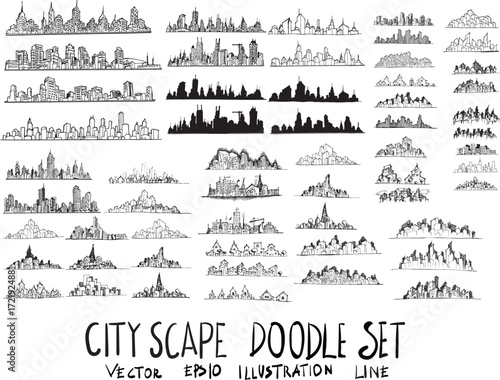 Set of cityscape doodle illustration Hand drawn Sketch line vector eps10 photo