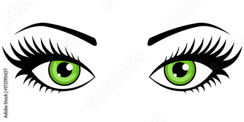 Female green eyes isolated on white background.