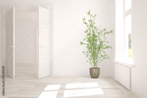 White empty room. Scandinavian interior design. 3D illustration