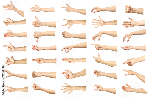 Multiple images set of female caucasian hand gestures isolated