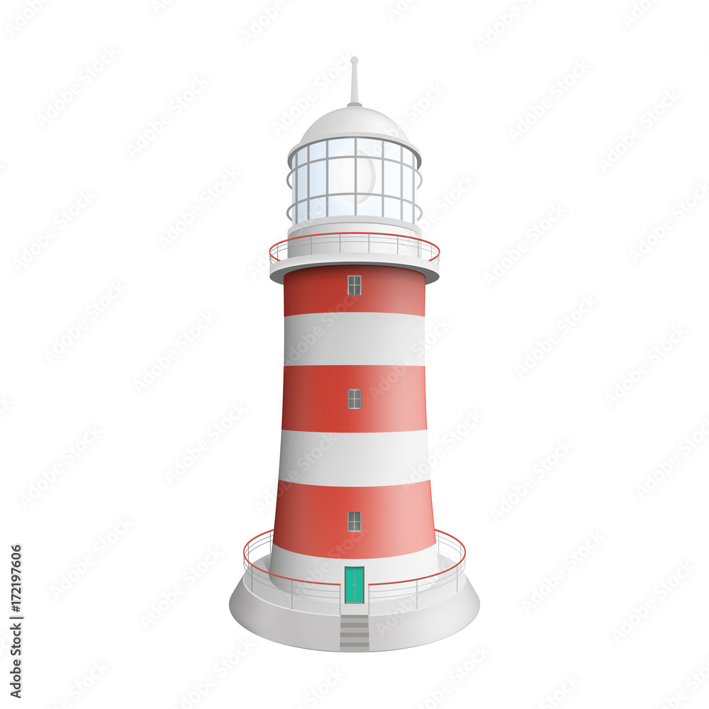 Realistic lighthouse. Illustration isolated on white background. Graphic concept for your design Realistic lighthouse. Illustration isolated on white background. Graphic concept for your design