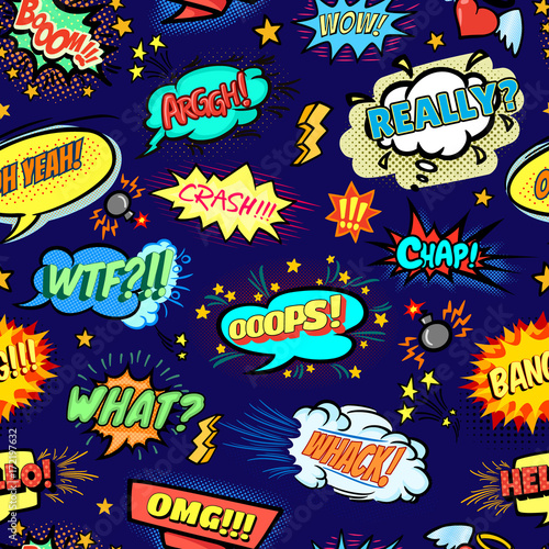 Seamless popart pattern with comic bubbles
