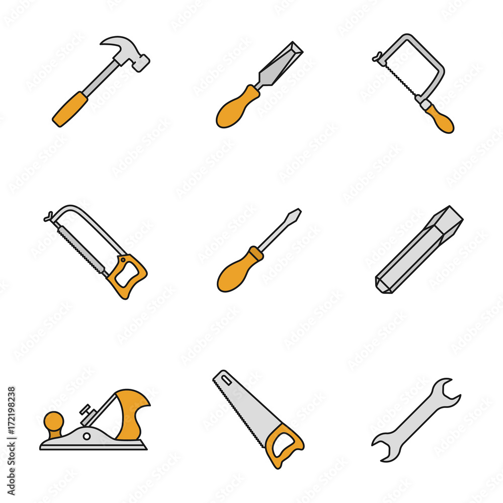 Construction tools color icons set Construction tools color icons set