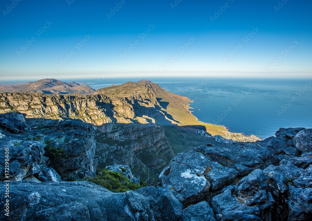 Landscape on top of the table mountain nature reserve in Cape Town at South Africa