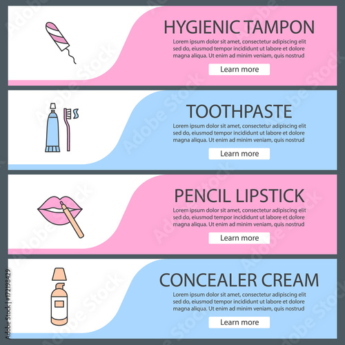 Cosmetics accessories web banner templates set