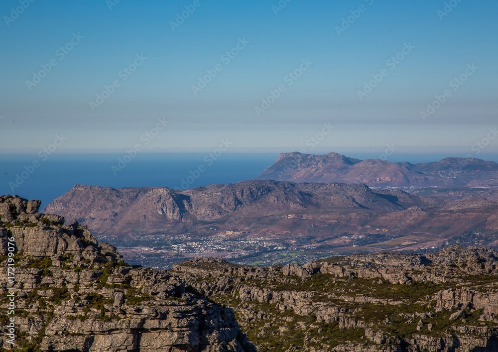 Landscape on top of the table mountain nature reserve in Cape Town at South Africa