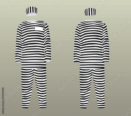 Prison uniform. striped hat, t shirt and pants. vector illustration