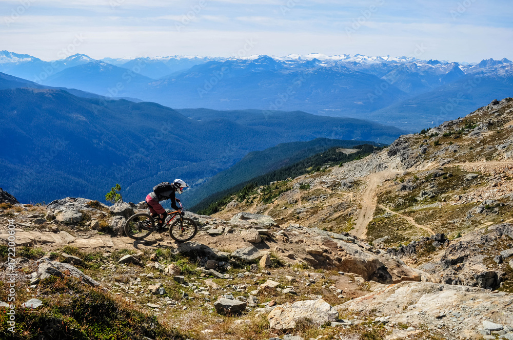 Mountain biking in Whistler, British Columbia Canada - Top of the world trail in the Whistler mountain bike park - September 2017