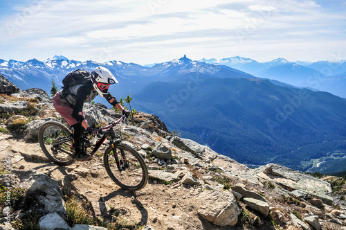 Mountain biking in Whistler, British Columbia Canada - Top of the world trail in the Whistler mountain bike park - September 2017 photo