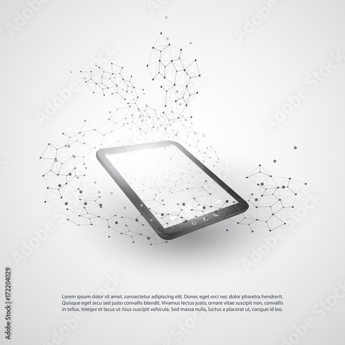 Transparent Mesh - Vector Illustration of Modern Style Cloud Computing and Telecommunications Concept, Mobile Network Connections Design