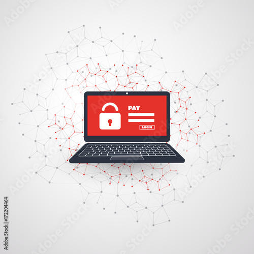 Network Vulnerability, Locked Device, Encrypted Files, Lost Documents, Ransomware Attack - IT Security Concept, Vector illustration