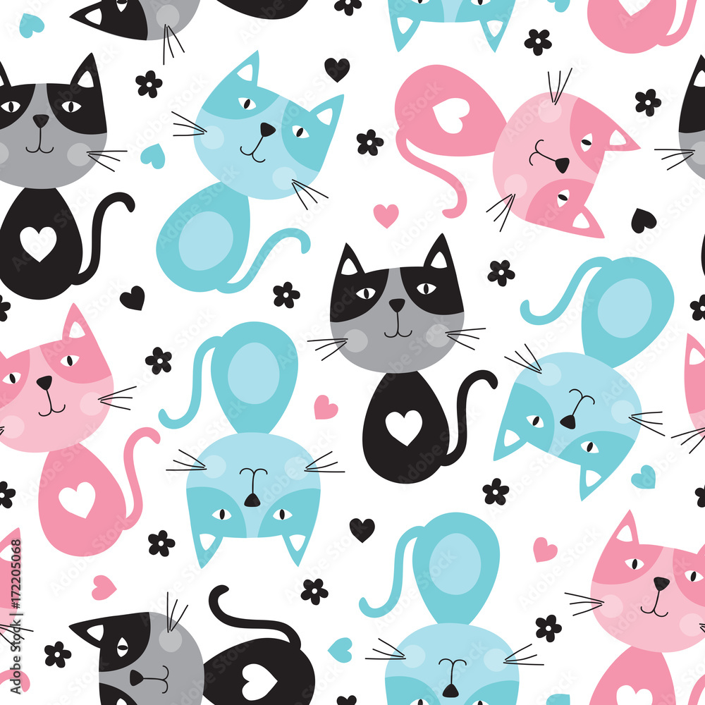 seamless colorful cat pattern vector illustration
