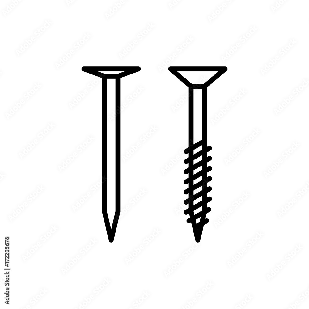 screw and nail icon on white background screw and nail icon on white background