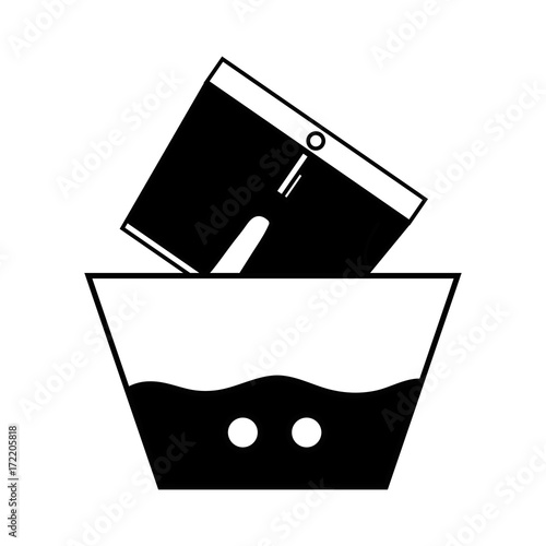 contour clean shorts soaking in pail with water vector illustration