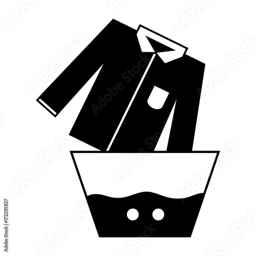 contour clean shirt soaking in pail with water vector illustration