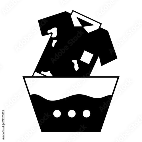 contour dirty t-shirt soaking in pail with water vector illustration