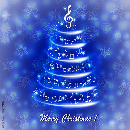 Abstract musical tree on a snowy background